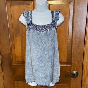 Doe & Rae Cinched Ruffle Trim Denim Sleeveless  Tank Size Medium